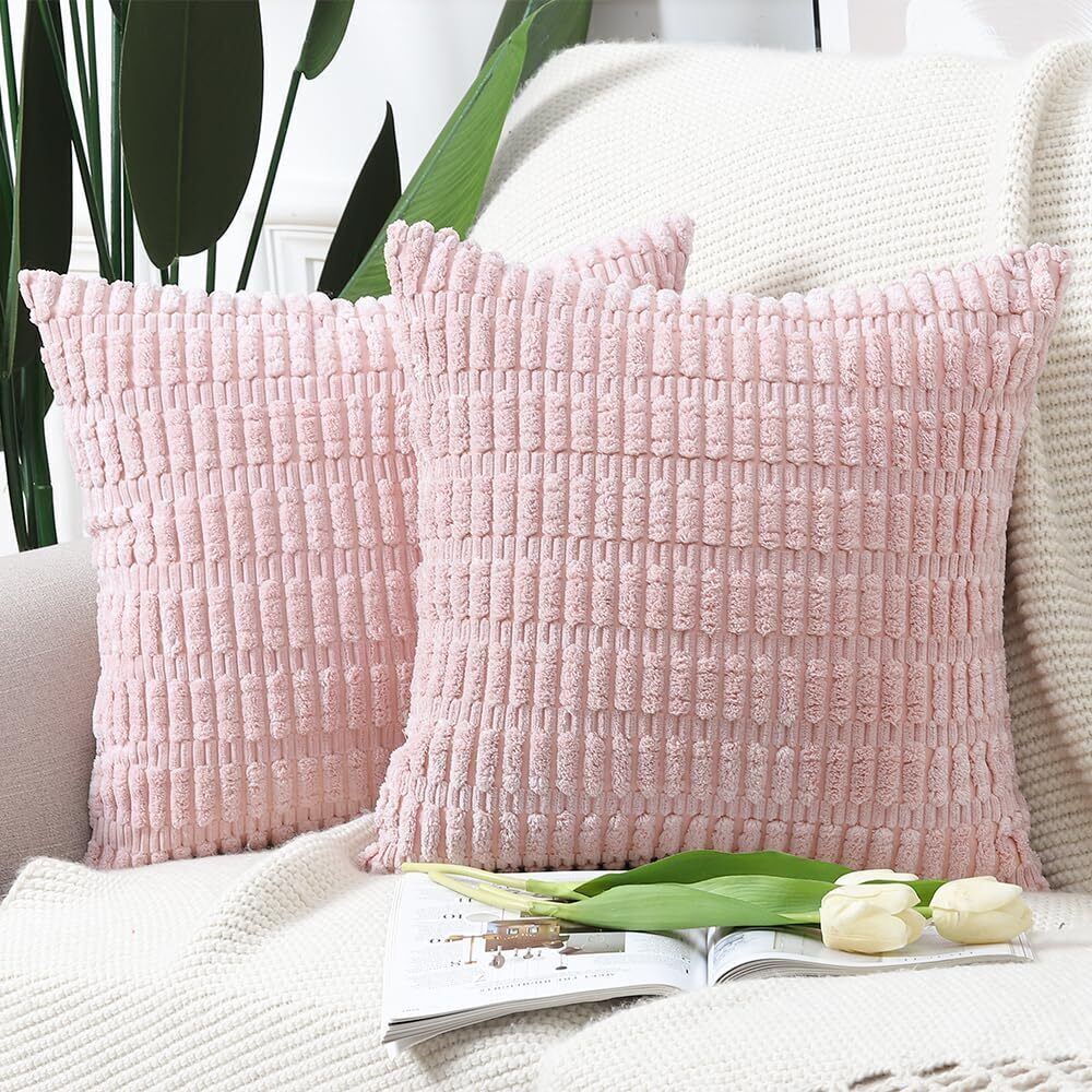 5952 Pack of 2 Boho Striped Corduroy Throw Pillow Covers 22x22 Inch Light